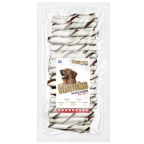Magnum Dog Food Rawhide Roll Stick Red/White